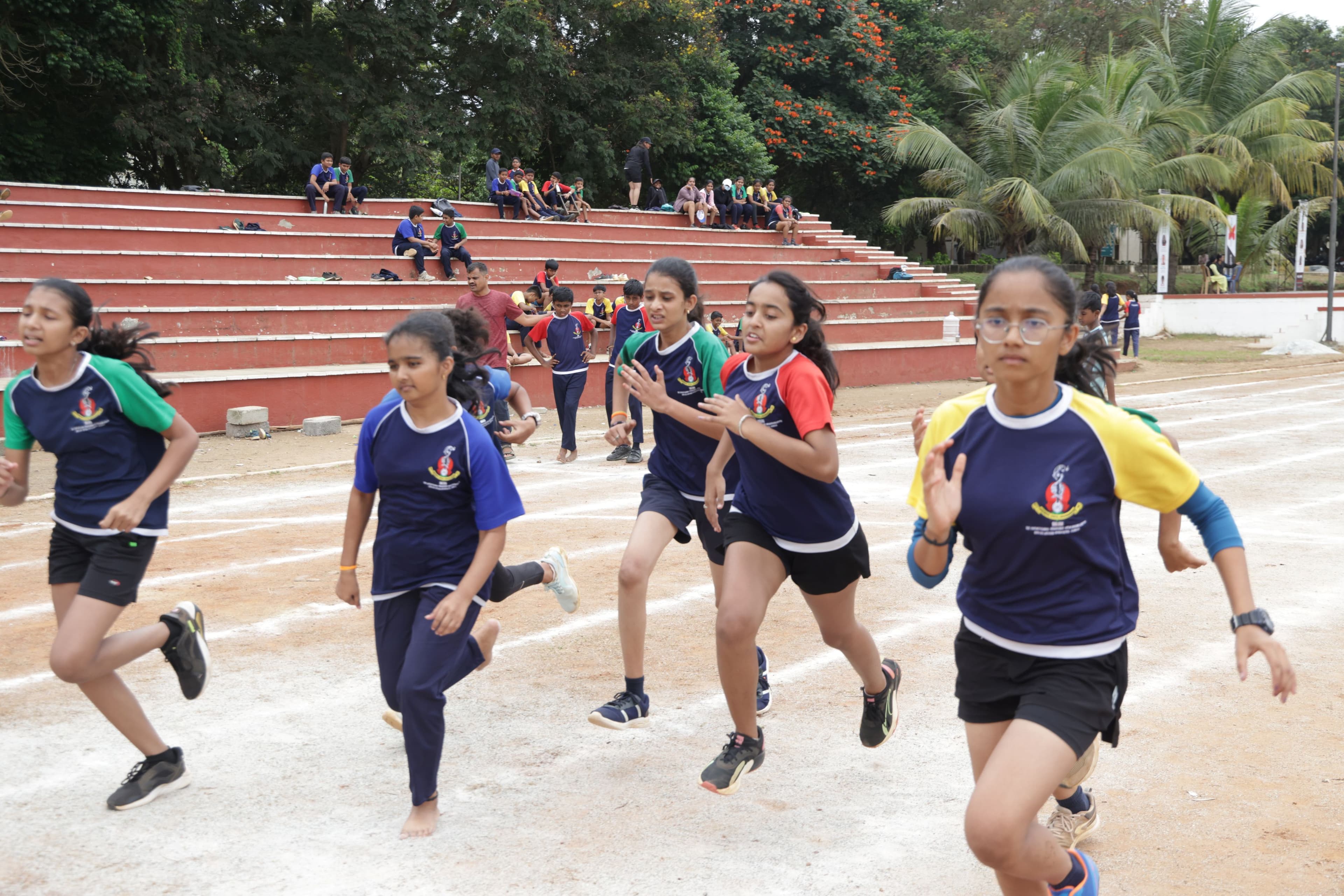 Students competing on the athletics track